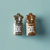 8mm Enamel Initial "K" Pendant w/ Plumeria On Top in 14K White or Pink Gold