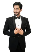 Black Woolcrepe 2-piece Tuxedo with embroidery on the shoulders