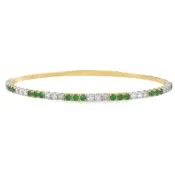 14 Karat Two-Tone Gold 0.55 Carat Emerald And 0.70 Carat Diamond Flexible Bangle Bracelet - 6.75"