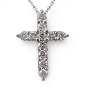 14k White Gold 11 Stone Diamond Cross Pendant Necklace 1.21ctw H-I SI2 4.7g