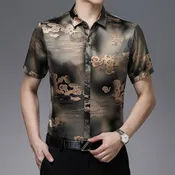 Chinese Style Silk Satin Shirt Short Sleeve