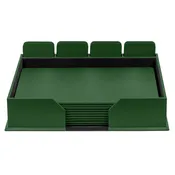 10 Seat Dark Green Leather Conference Room Set w/ Square Coasters