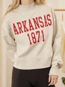 Arkansas College Block Puff Ink Gray Mock Neck Sweatshirt