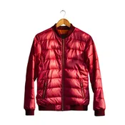 Women's Burgundy Quilted Puffer Jacket with Stand Collar and Zip Closure