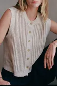 100% Cotton Crew Button Down Sweater Vest