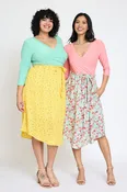 3/4 Sleeve Contrast Surplice Ditsy Floral Midi Dress with Sash | 2 Colors | S-3X