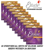 10 SETS ELIXIR 16052 NANOWEB ACOUSTIC GUITAR STRINGS LIGHT 12-53 PHOSPHOR BRONZE