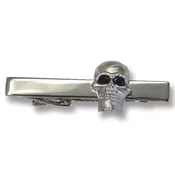 1 7/8 ” Polished Rhodium Tie Bar / Frosted Rhodium Skull / Jet Eyes