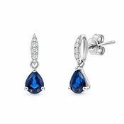 10K White Gold Blue Sapphire & Diamond Drop Earrings