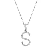 14K White Gold Diamond "S" Initial Necklace