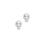 0.06ct Round Diamond and 6-6.5mm A+ Akoya Pearl Stud Earrings in 18K White Gold