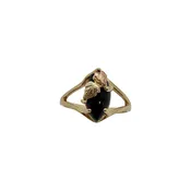 10K Black Hills Gold Marquise Black Onyx Leaf Framed Split Ring