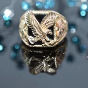 10K Tri-Color Black Hills Gold Black Onyx & Eagle Ring
