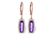 Amethyst and Diamond Dangle Earrings in Rose Gold