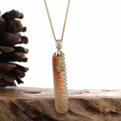 14K Gold Natural Red & Brown Jadeite Jade Comb Necklace