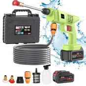 Cordless Handheld High Pressure Car Wash Gun with 2 Rechargeable Batteries Stainless Steel Nozzle Cleaning Kit