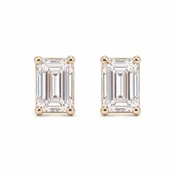 Emerald Cut Diamond Stud Earrings Yellow Gold