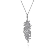 14K White Gold .69cttw Diamond Pave Feather Pendant Necklace 17"