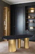 Balmain Black Marble Top Gold Oval Desk