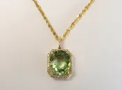 Ladies Halo Design Tourmaline  and Diamond Pendent in 14karat Yellow Gold
