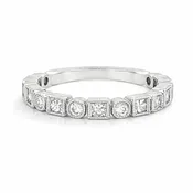 Bezel Set Round + Princess Cut Half Diamond Band with Milgrain Detail | Brilliant Fine + Custom Jewelry