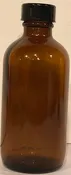 4 OZ AMBER ROUND N/M GLASS BOTTLE W/BLACK CAP W/PE CONE LINER