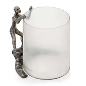 10" Silver And Glass Climbing Man Hurricane Candle Holder