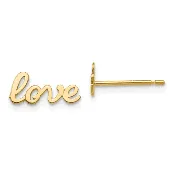 14K Gold Script Love Stud Earrings