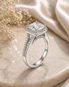 18K White Gold Diamond Engagement Ring with 5.13ct Princess Cut Center & Pave Diamond Setting
