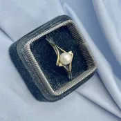10k Yellow Gold Split Shoulder Pearl And Diamond Ring | Warren Jewelers