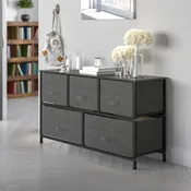 5 Drawer Storage Chest with Wood Top & Dark Fabric Pull Drawers