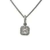 0.71 Carat H/IF Asscher Cut Diamond and 23=0.21 Diamond Pendant in 18K White Gold, GIA Report
