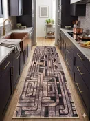 2.8' x 8' Runner Taupe Brown Geometric Maze Modern Area Rug