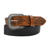 1 1/2" Bi-colored Tooled with Floral Billets Belt