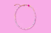 Beaded Necklace - Clear + Multi-Colored Beads - Jenn