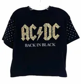 AC/DC Size L Bk/Br/Gry Screen Print Embellished Tops Top-Short Sleeve