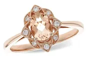 14k Rose Gold Oval Morganite Vintage 8 Diamond Ring