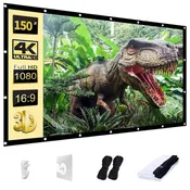 AAJK Outdoor Projector Screen 150 inch, Washable Projector Screen 16:9 Foldable Anti-Crease Portable Projector Movies Screen for Home Theater Outdoor