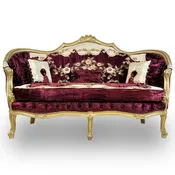 Antique Finish 5 Piece Sofa Set Gold Leaf Velvet & Indian Embroidered Fabric