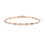 14K Rose Gold Multi-Color Sapphire Diamond Candy Bracelet