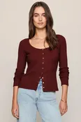 ALBANY WAFFLE BUTTON UP TOP ~ VELVET ROUGE