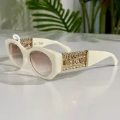 Chanel 5536 Ivory Cat Eye Sunglasses with Gold CC Logo & Woven Chain Temple Details