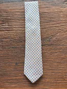 100% SILK CHAMPAGNE AND BLUE WOVEN NEATS TIE, THE LABEL
