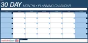 30 Day Monthly Planning Calendar 40x20 - Horizontal