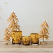 Amber Mercury Glass Deer & Trees Votive Candle Holder