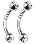 14G Clear Double 5mm CZ Gem Curved Barbell