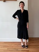1940s crepe loop edge piping dress