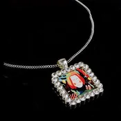 Silver Square Shape Sublimation Pendant With Rhinestones