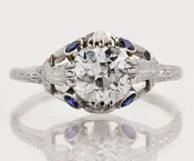 1920s Antique Diamond & Sapphire Engagement Ring - 18k White Gold | Copper Canary Fine Jewelry