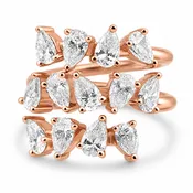 14k Rose Gold Alternating Lab Grown Pear Diamond Three Row Wrap Ring 3.50ctw